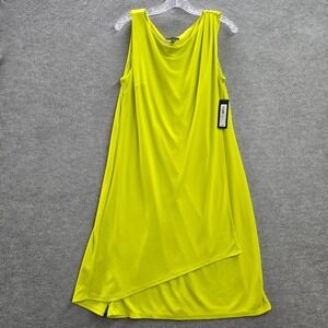 Worthington Women Dress L Yellow Sulfur Spring Mini Faux Wrap Asymmetric NWT